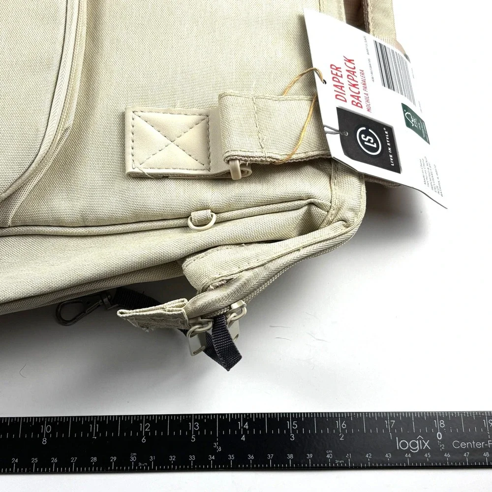 Live In Style Diaper Backpack Unisex‎ Tan NEW Recycled Polyester Multi Pocket